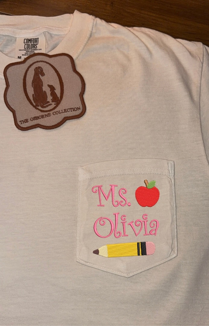 Apple & Pencil Pocket Tee