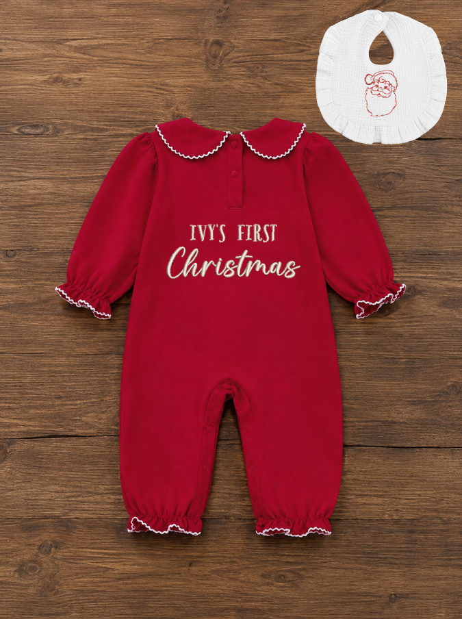 Ivy's First Christmas Romper & Bib